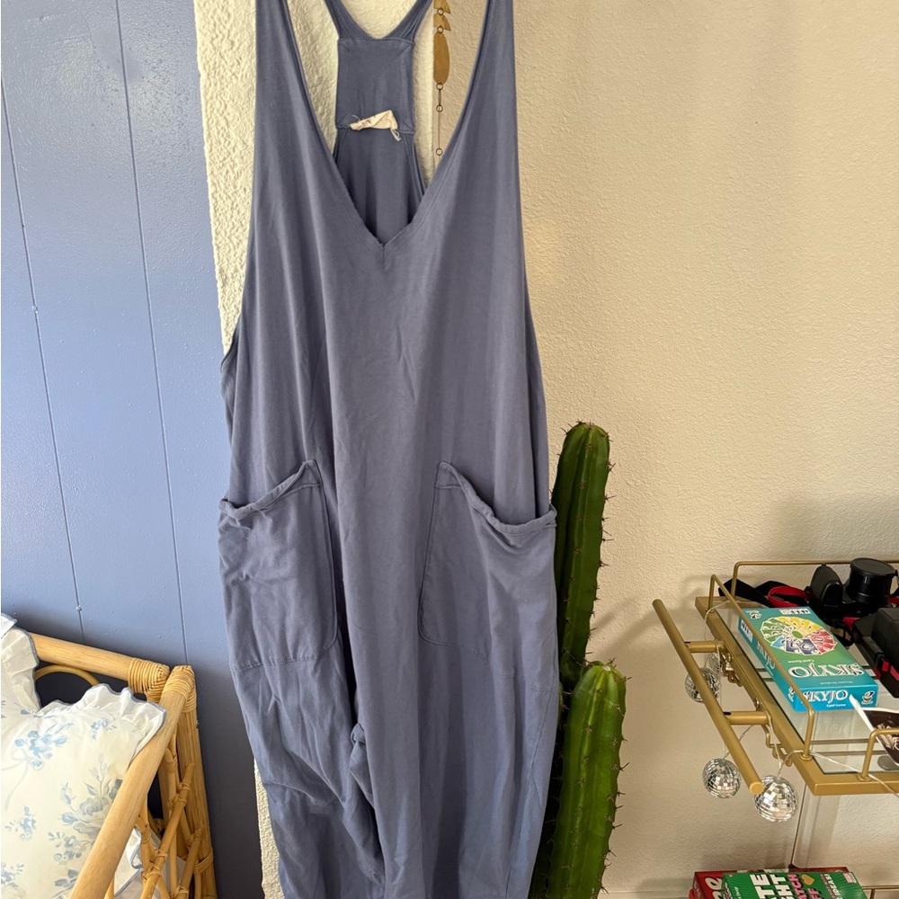 Casual Sleeveless Pocket Jumpsuit in Dusty Blue